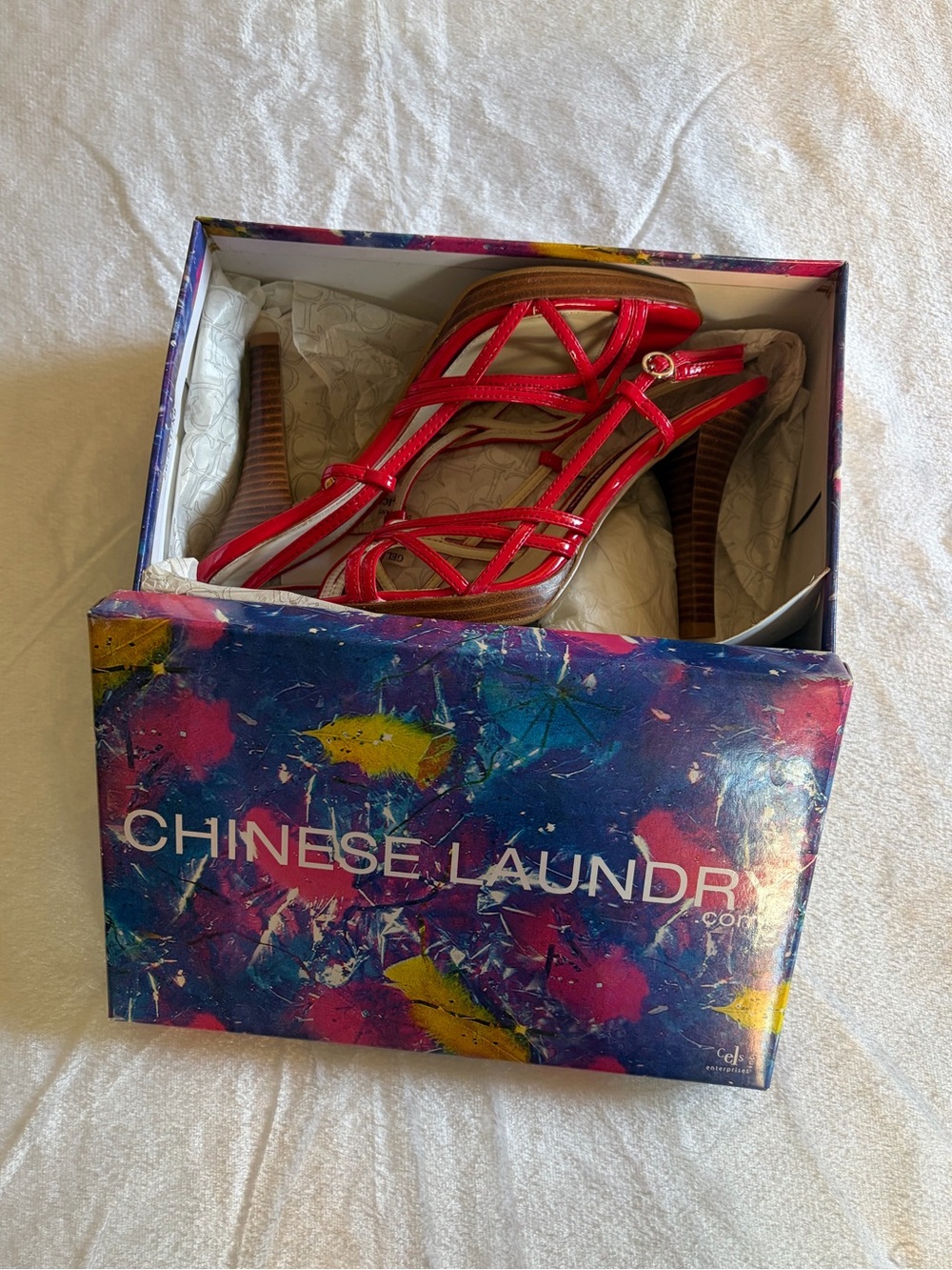 Chinese Laundry Belvis Bright Red Strappy Heels Size 8 NIB